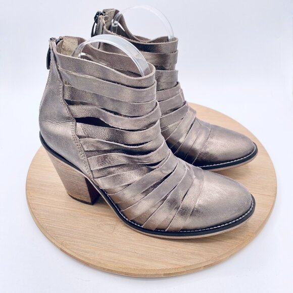 Free People Hybrid Boots Womens 8.5 39 Metallic Bronze Leather Layered Ankle - Picture 1 of 11